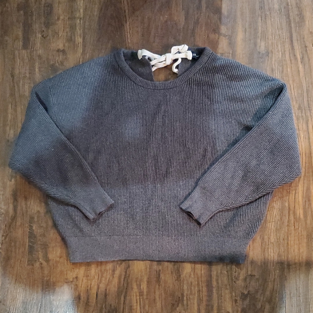 Charcoal Women's Sweater with Ribbon Accent